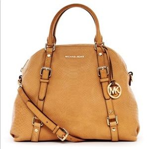 Michael Kors large camel croc embossed satchel